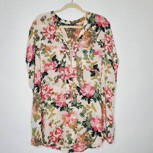 Torrid Floral Cap Sleeve Blouse Size 3X Zip Front Lightweight Top Feminine Flowy